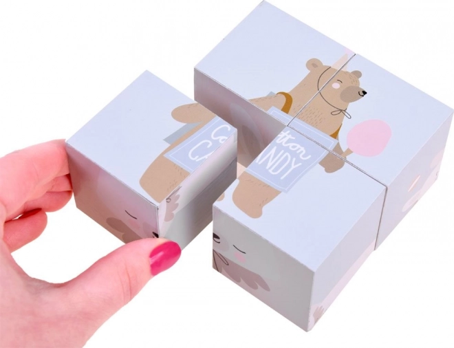 Dřevěné puzzle kostky se zvířátky