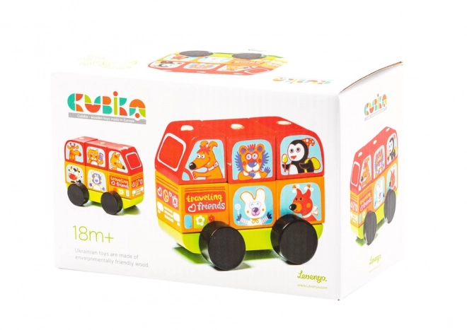 CUBIKA 13197 Minibus šťastná zvířátka - dřevěná skládačka 7 dílů