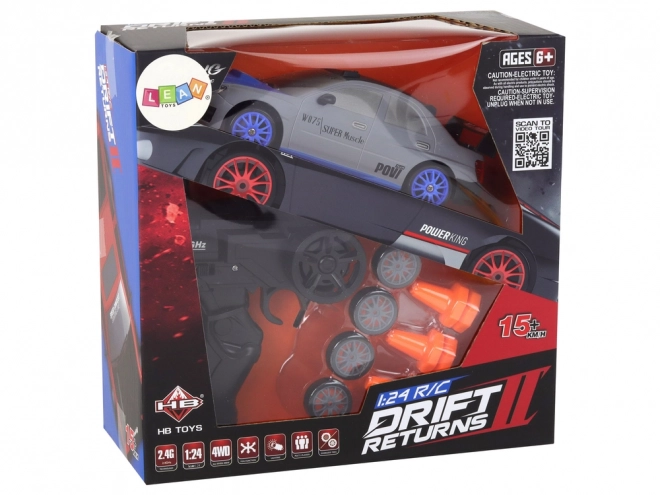Dálkově ovládané sportovní auto R/C 1:24 vyměnitelná kola – šedé
