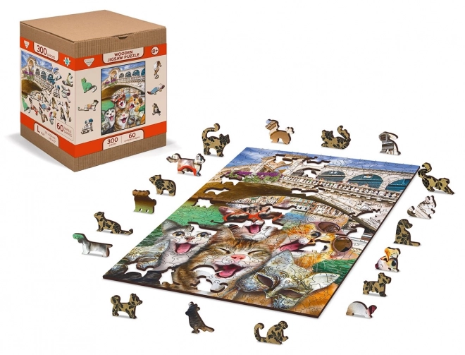 Dřevěné puzzle Koťata v Benátkách 2v1