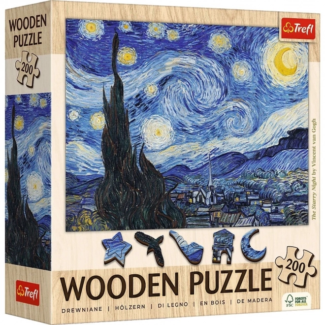 Dřevěné puzzle Vincent van Gogh - Hvězdná noc 200 dílků