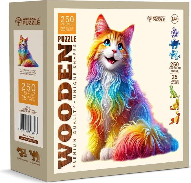 Dřevěné puzzle Barevná kočka 250 dílků