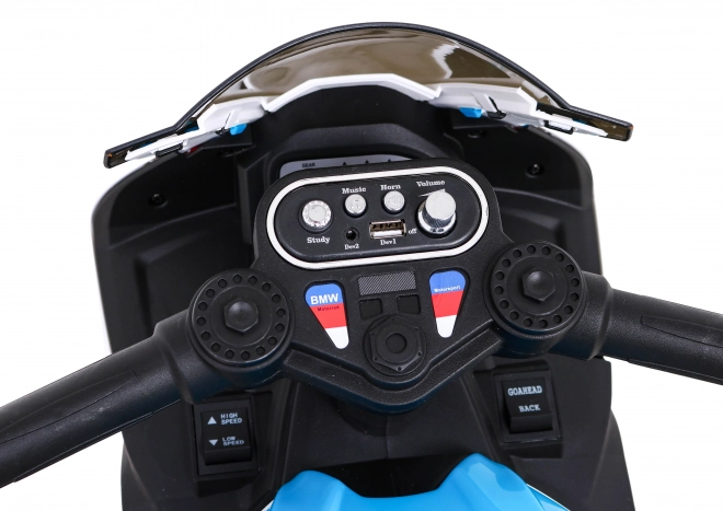 BMW HP4 Dětská motorka na baterie Modrá + 3 kola + LED + MP3 USB + Eko kůže