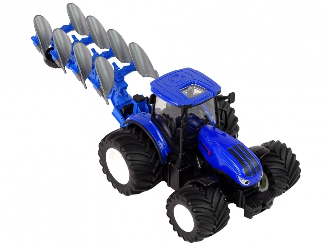 Traktor na dálkové ovládání 1:24 Modrý pluh kovový