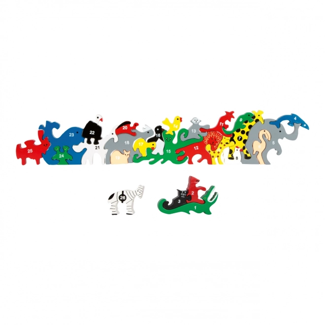 Dřevěné puzzle zvířata s písmeny a čísly