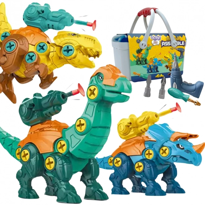 Woopie sada dinosauři ke šroubování 3 ks stavební sada s kufříkem a vrtačka s šroubovákem
