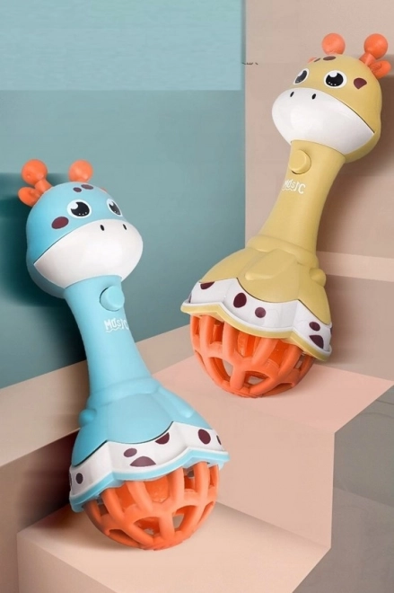 Sensoryční chrastítko žirafa s hudebními funkcemi Montessori