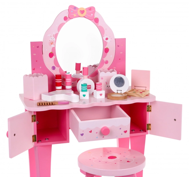 Dřevěná toaletka s taburetem pro holčičky Domácí salon krásy Make-up + Příslušenství
