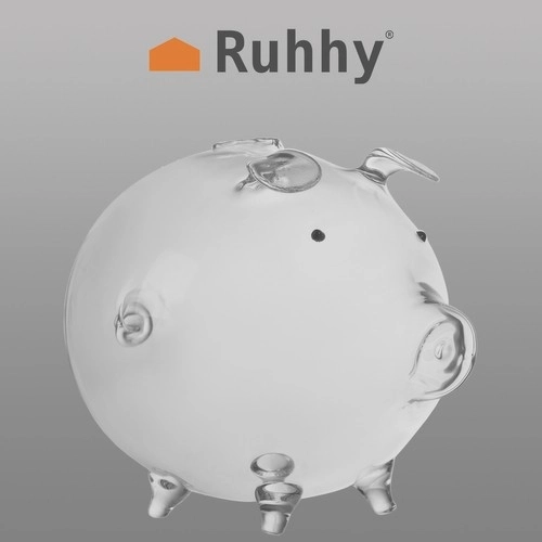 Průhledná skleněná pokladnička ve tvaru prasátka Ruhhy