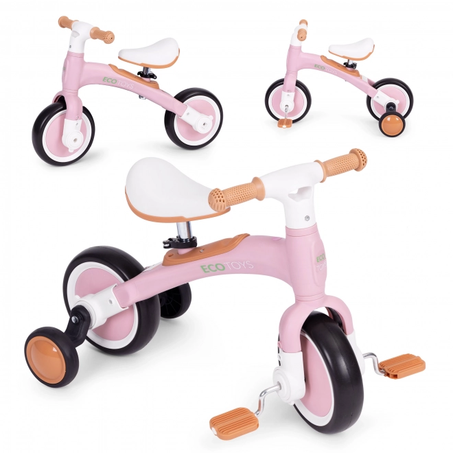 Balanční kolo s pedály - tréninková postranní kolečka 3v1 ECOTOYS – Růžové