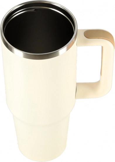 Krémový termohrnek se slámkou a uchem 1200 ml