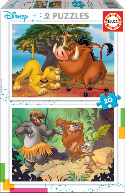 Puzzle Lví král a Kniha džunglí 2 x 20 dílků
