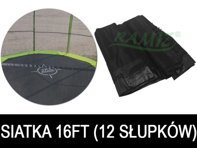 SkyRamiz Bezpečnostní síť černá pro zahradní trampolínu 487cm/16FT 12 sloupkových tunelů
