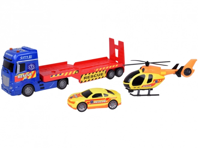 Záchranná sada náklaďák, helikoptéra a auto s efekty zvuku a světla