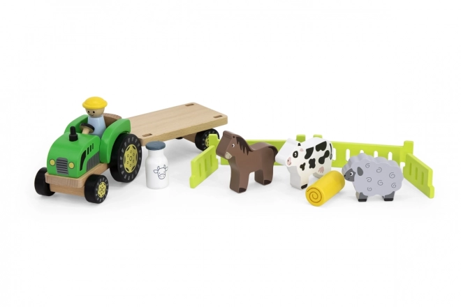 Dřevěný traktor s farmářskými zvířaty Viga Toys