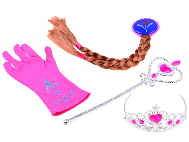 Kostýmový set Princezna s korunkou a copánky – Růžová
