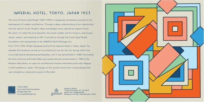 GALISON Posuvné dřevěné puzzle Frank Lloyd Wright: Imperial Hotel 2v1 (16 dílků)