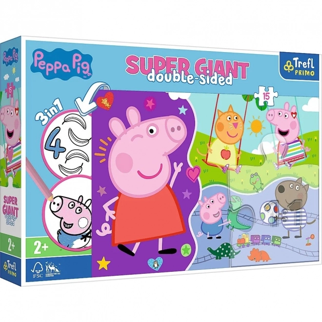 Puzzle 3v1 GIANT oboustranné 15 dílků Prasátko Peppa/Peppa Pig 60x40cm v krabici 40x27x6cm 24m+