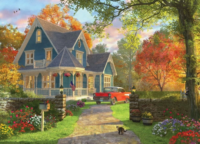 Puzzle Modrý venkovský dům 1000 dílků