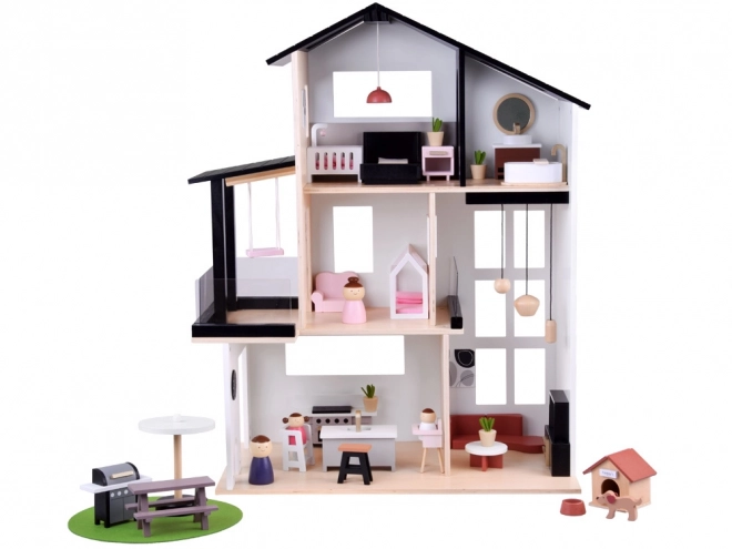 Moderní dřevěný domeček pro panenky ve stylu Loft