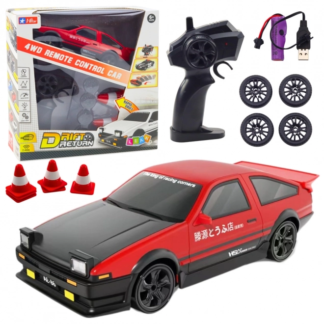 Auto sportovní na drift s výměnnými koly na dálkové ovládání 4WD červené