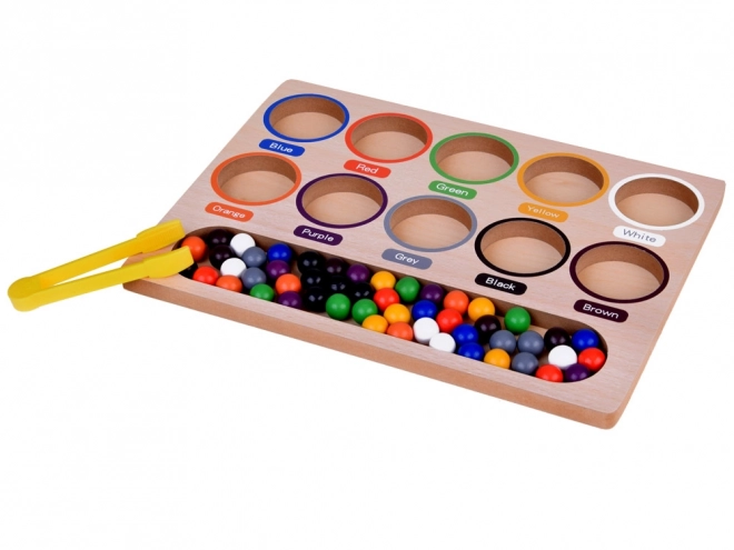Dřevěná edukační mozaika Montessori - barevné kuličky a sorter