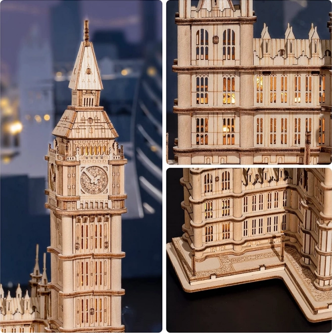 RoboTime dřevěné 3D puzzle hodinová věž Big Ben svítící