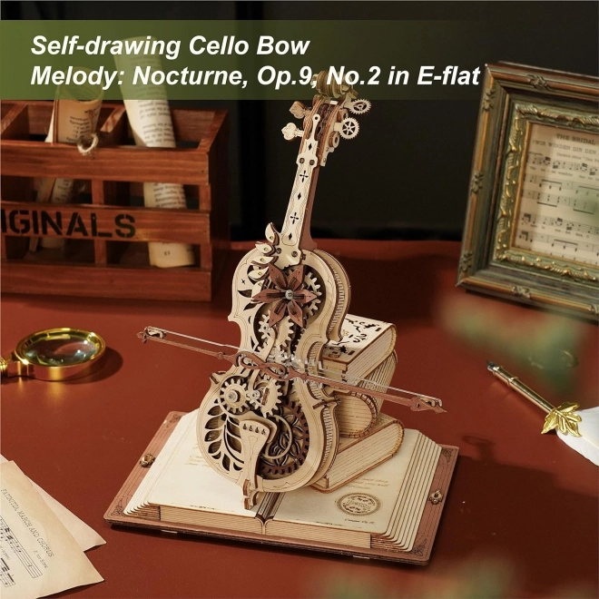 RoboTime dřevěné mechanické puzzle Kouzelné violoncello (elektrický pohon)