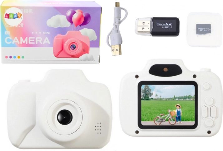 Dětský fotoaparát s hrami a 64GB kartou – bílý