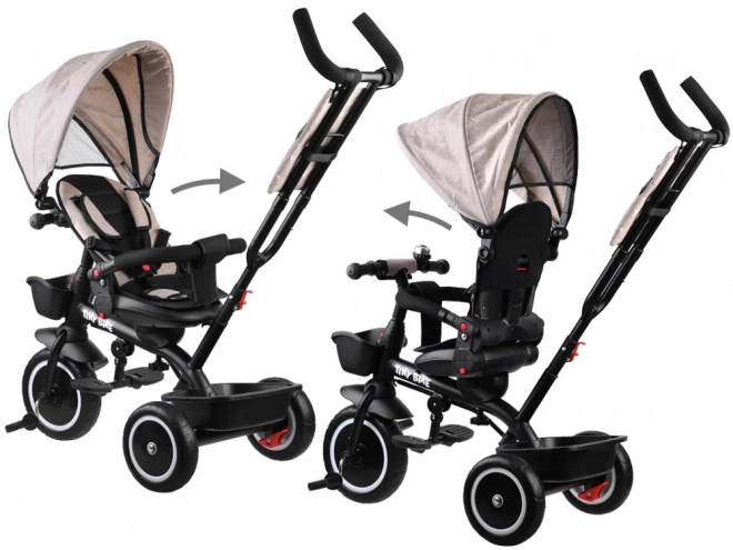 Dětská tříkolka Tiny Bike 3v1 s otočnou sedačkou a stříškou – Béžová