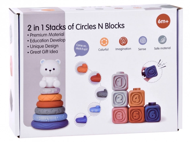 Měkké gumové senzorické bloky pyramidové puzzle s medvídkem ZA4819