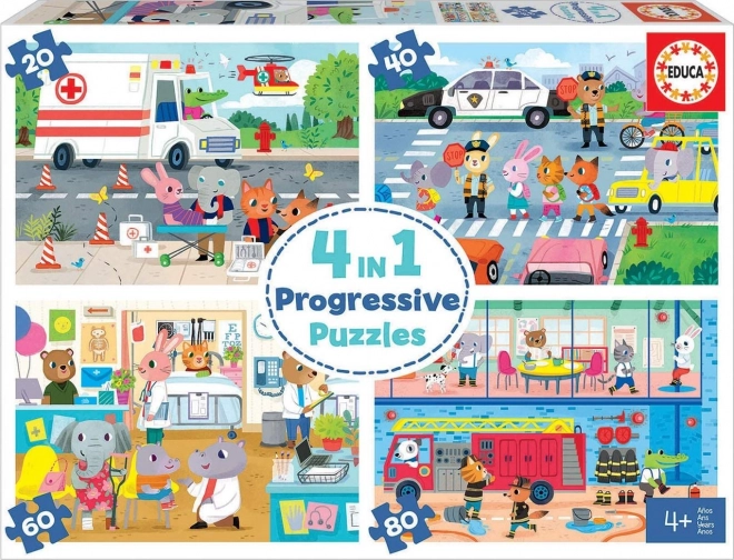 EDUCA Puzzle Hrdinové v akci 4v1 (20,40,60,80 dílků)