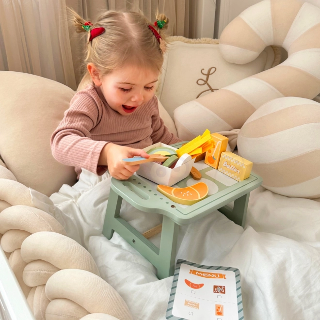 Woopie Green Snídaňová Sada s Tácem a Dřevěnými Doplňky Pastelová