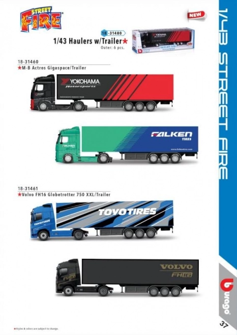 Kamion s přívěsem Bburago MB Actros Gigaspace Firestone 1:43