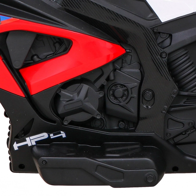 BMW HP4 Dětská motorka na baterie červená + 3 kola + LED + MP3 USB + eko kůže