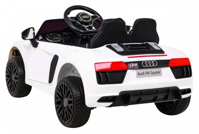 Audi R8 na baterie pro děti Bílá + Dálkové ovládání + EVA + Pomalý start + MP3 LED