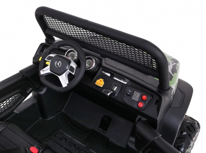 Mercedes Benz Unimog pro děti barva Moro + 4x4 + dálkové ovládání + nosič zavazadel + startování zdarma + rádio MP3 + LED dioda