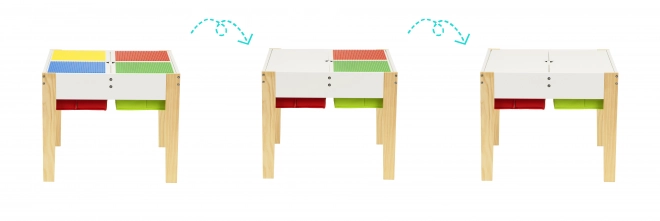 ECOTOYS Dětský dřevěný stůl s hrací deskou a dvěma židličkami