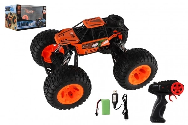 Auto RC Off-Road terénní 2,4GHz plast 32cm dobíjecí pack+baterie v krabici 38x23x26cm – Oranžové