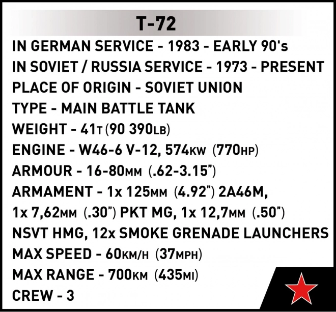 COBI 2625 Armed Forces T-72 (DDR/SOVIET), 1:35, 680 k, 1 f