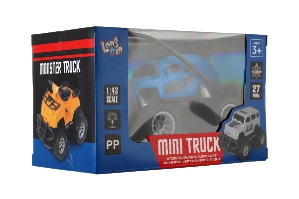 Avto RC mini tovornjak plast 12cm 27MHz na baterije s svetlobami v škatli 18x11,5x10cm – Modré
