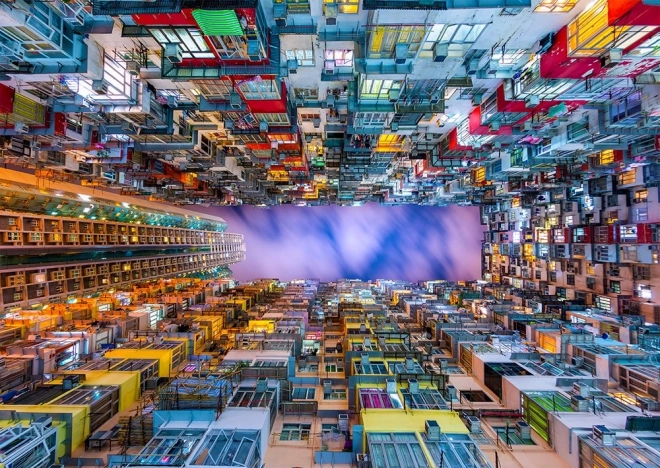 Puzzle barevný bytový dům Hongkong 1000 dílků