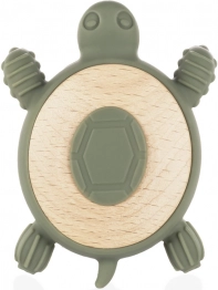 Silikonové dřevěné kousátko želva, forest green