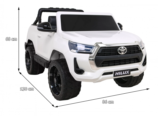 Toyota Hilux baterie pro děti Bílá + pohon 4x4 + dálkové ovládání + 2 nosiče zavazadel + rádio MP3 + LED dioda