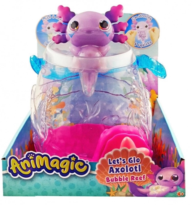 Svítící axolotl v akváriu