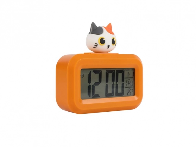Oranžový budík s kočičkou