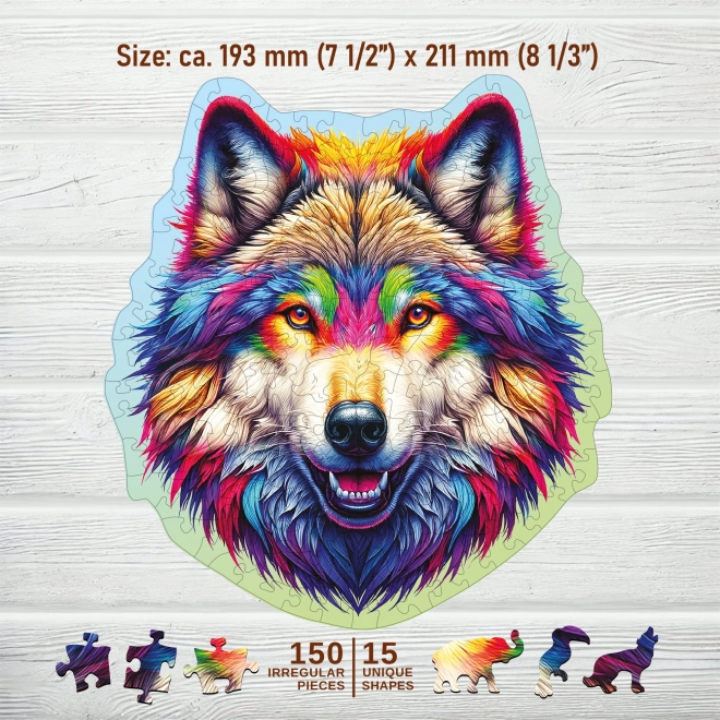 Dřevěné puzzle Duhový vlk 150 dílků