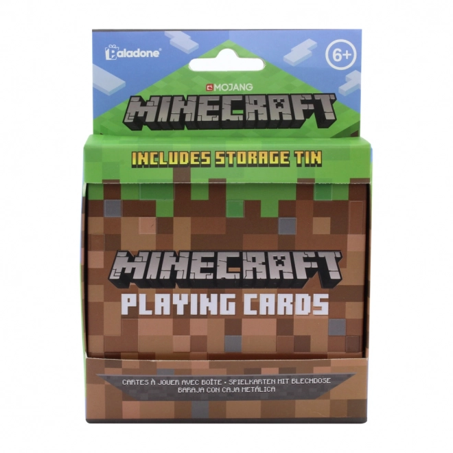 Hrací karty s motivem Minecraft v plechové krabičce