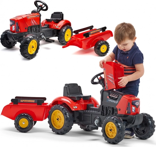 Dětský šlapací traktor FALK Red Supercharger s odnímatelným přívěsem