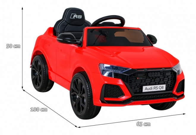 Audi RS Q8 Baterie auto + telecomandă + pornire lentă + EVA + LED + MP3 USB – Červená